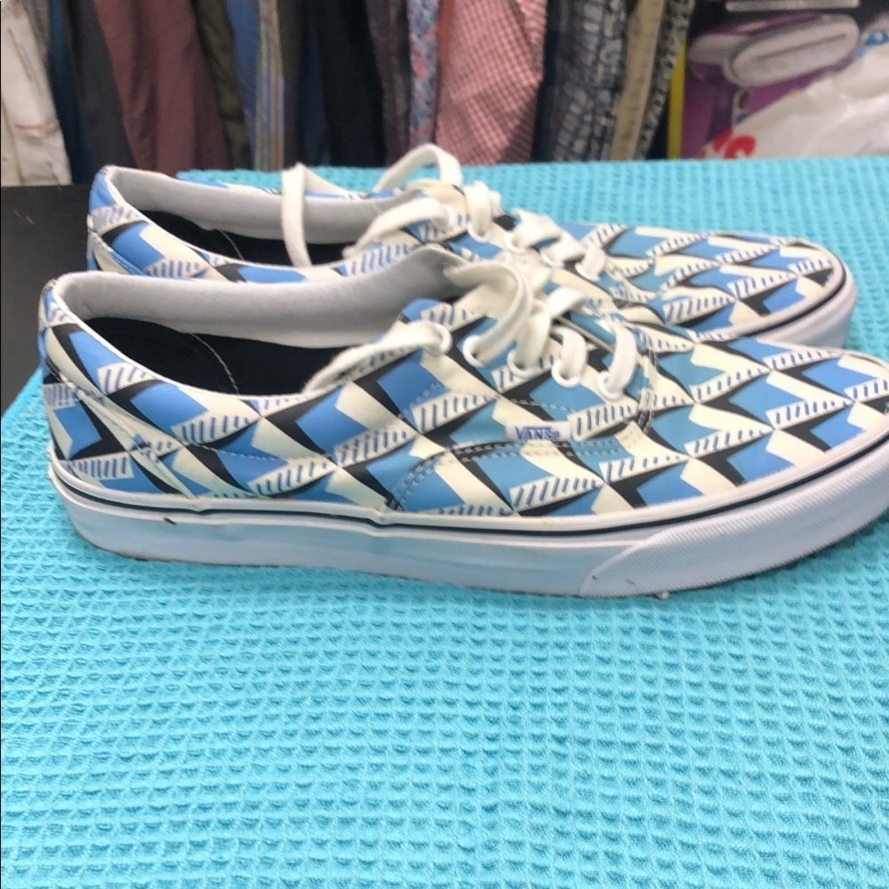 Vans Blue and White Geometric Sneakers